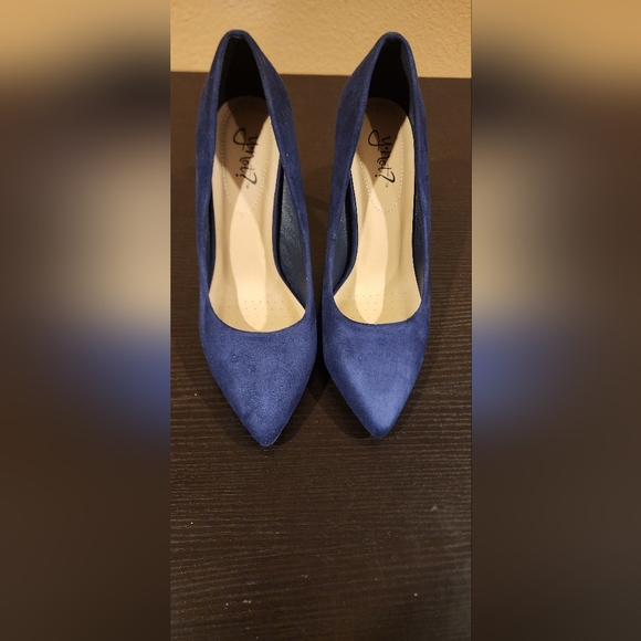 Blue Faux Suede Heels - Picture 1 of 3